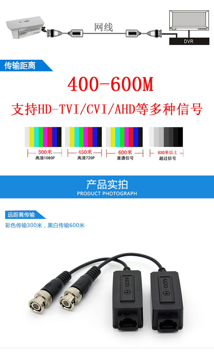 CCTV-101VL 高清双绞线传输器 支持AHD CVI TVI CVBS监控信号(图6)