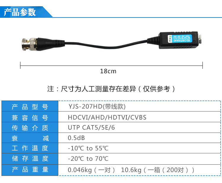 YJS-207HD 高清双绞线传输器 支持AHD CVI TVI CVBS监控信号(图10)