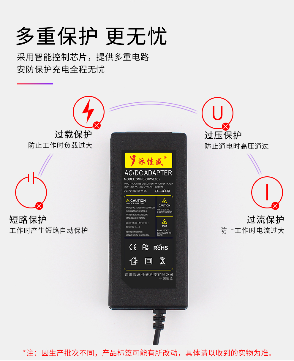 DC12V5A桌面式电源适配器 100-240V输入 SMPS-60W-E005(图1)